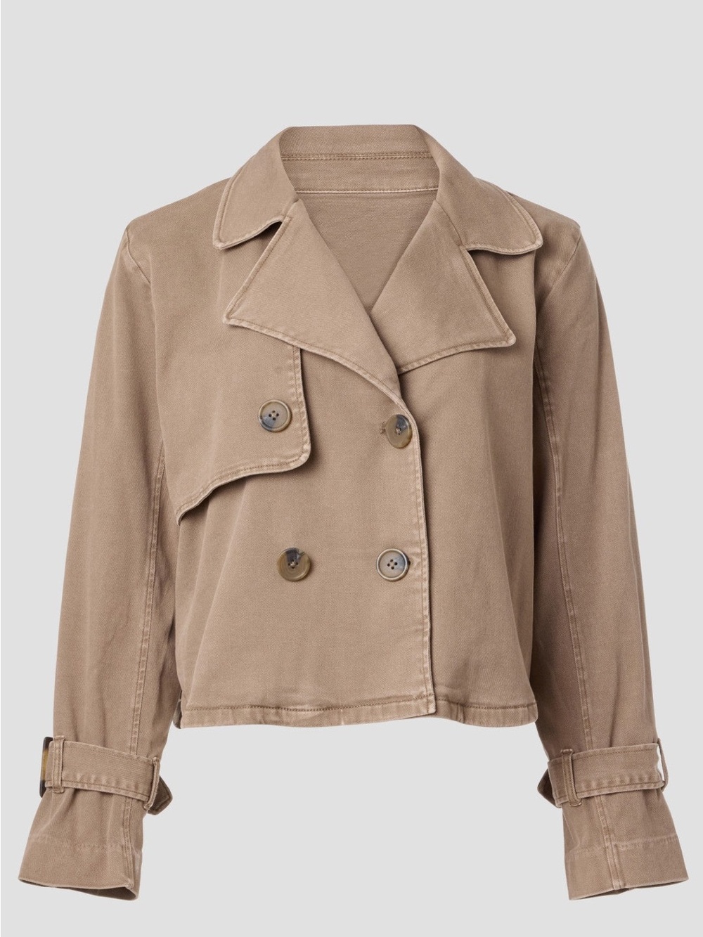 Splendid Taupe Cropped Double-Breasted Trench Jacket